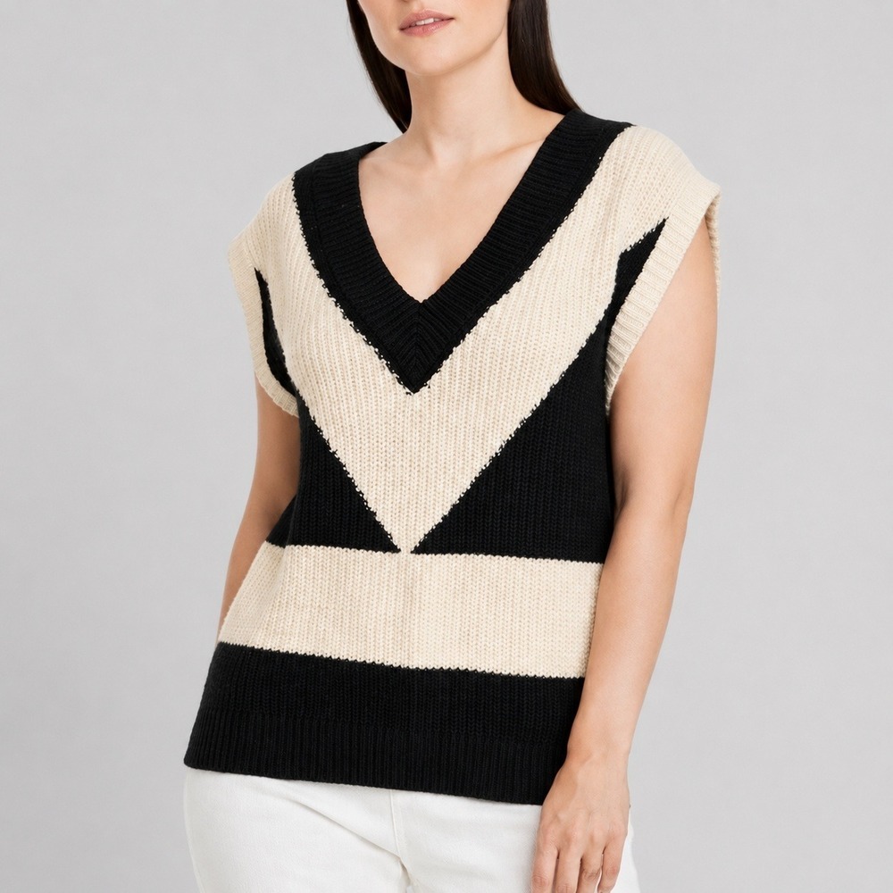 Victor Glemaud NEW Colorblock Chunky Sweater Wool Vest Black White Preppy SZ XL